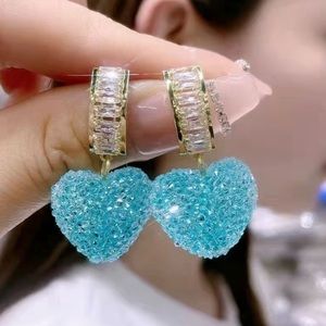 Blue Crystal Heart Earrings from Korea